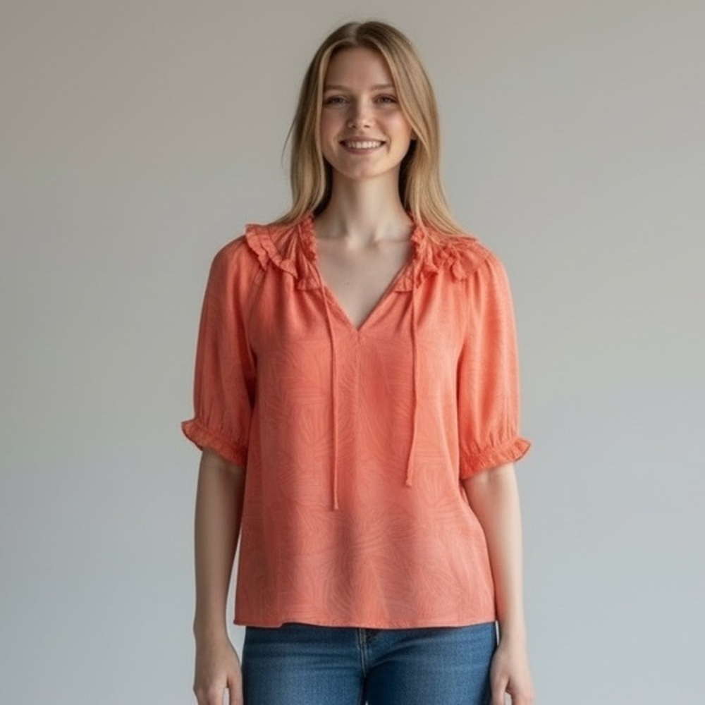 Current Air Coral Textured Ruffle Blouse